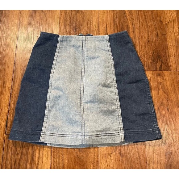 Free People Dresses & Skirts - Free People Modern Femme Denim Mini Skirt Two Tone Blue Color Block Womens Sz 2